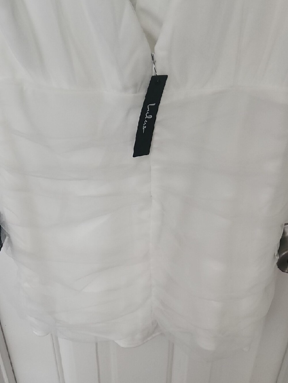 Lulu's White Tulle Ruched V‑Neck Mini Dress - Picture 6 of 7